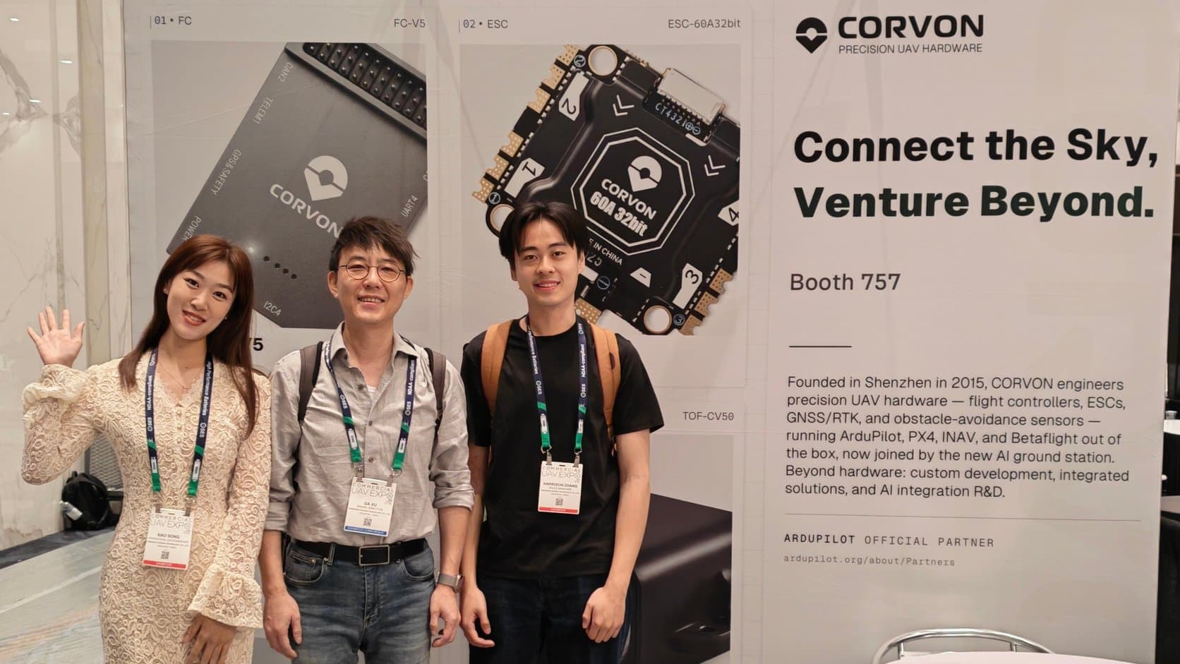 CORVON team at the Commercial UAV Expo 2026 booth