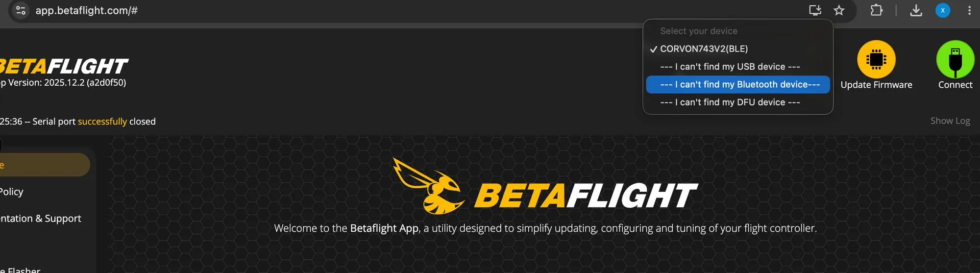 Betaflight Bluetooth device entry