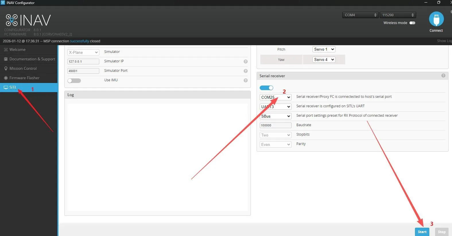 INAV serial port settings