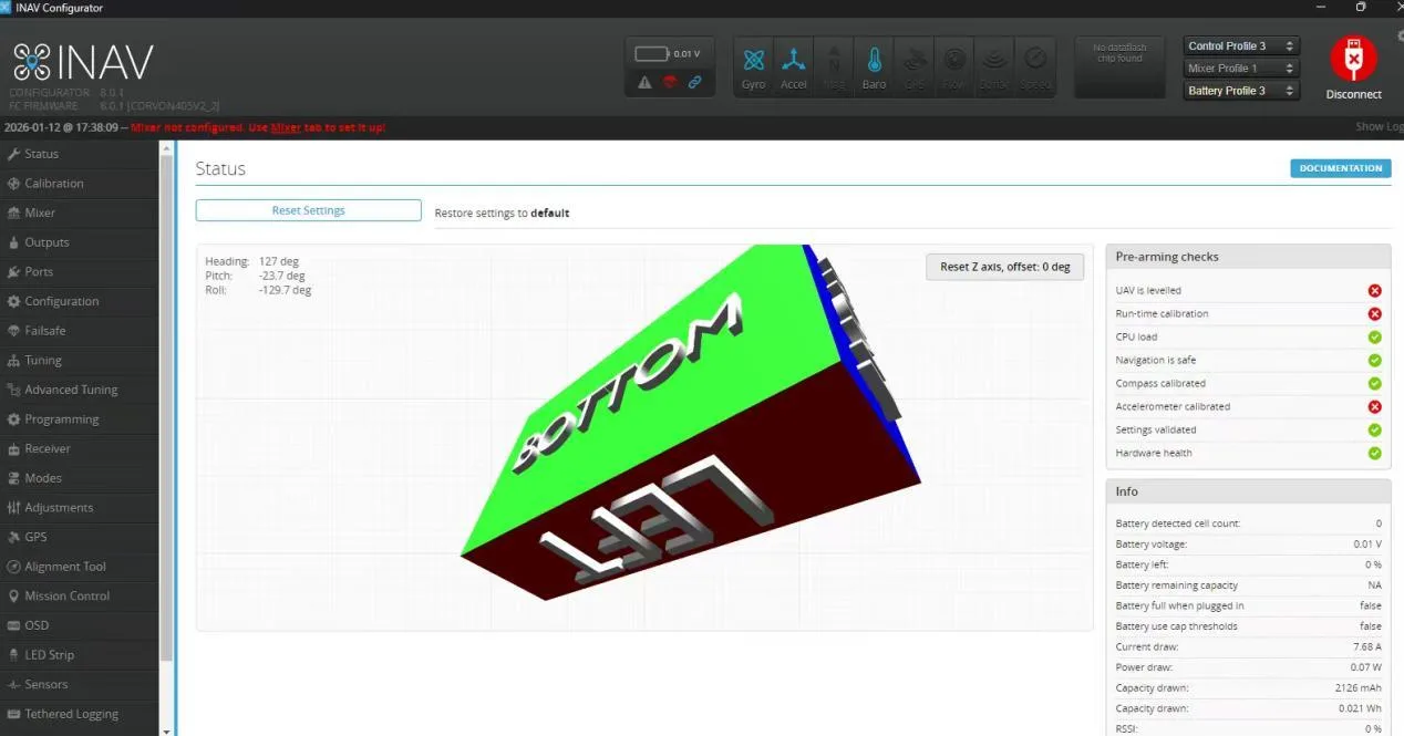 INAV Configurator connected