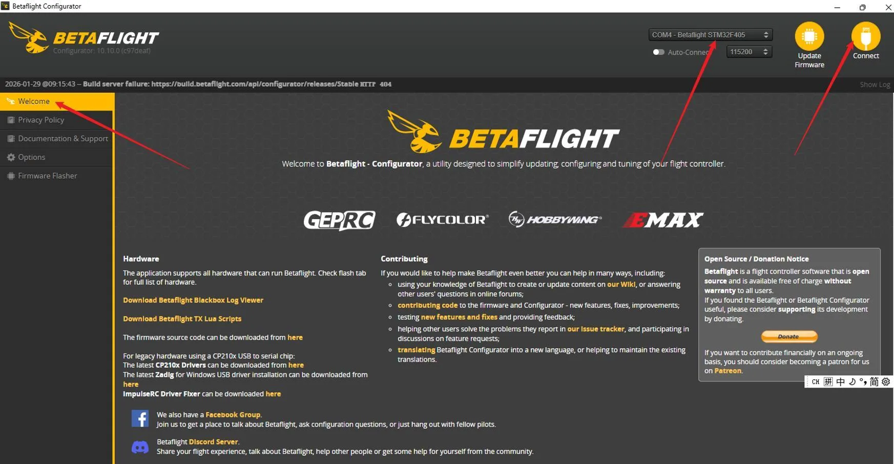 Betaflight Configurator Bluetooth connection