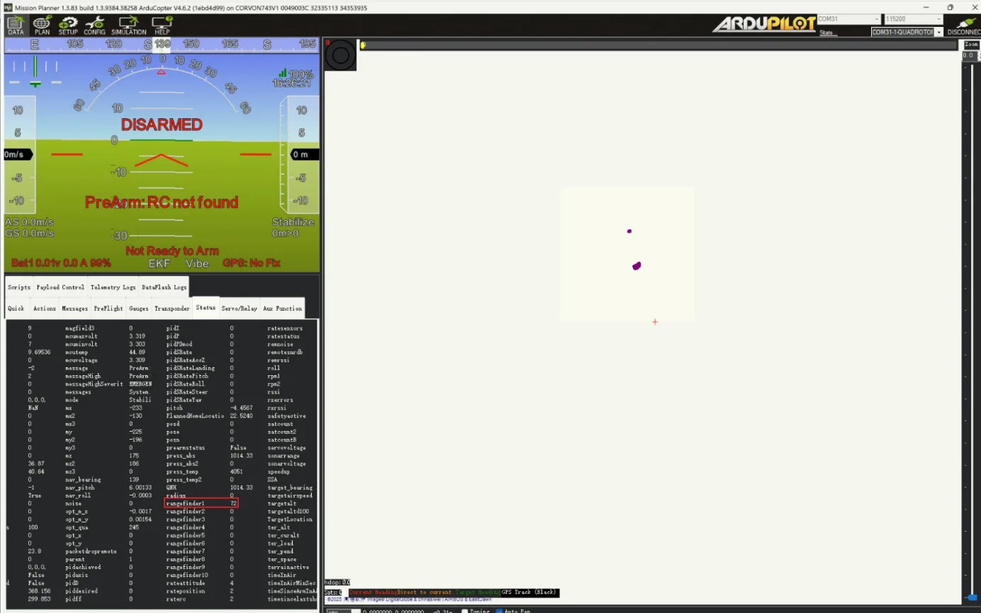 View rangefinder1 on the status page