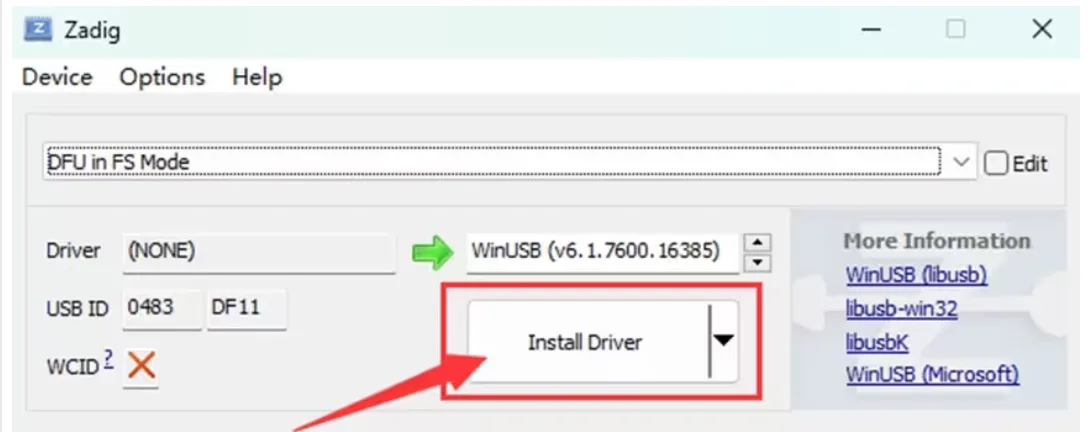 Install WinUSB driver