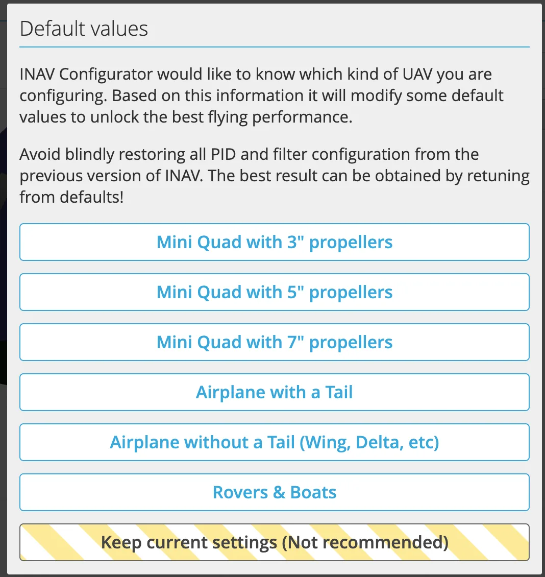 INAV basic tuning screenshot 1
