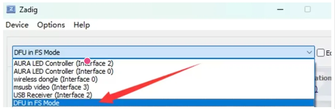 Select DFU in FS Mode