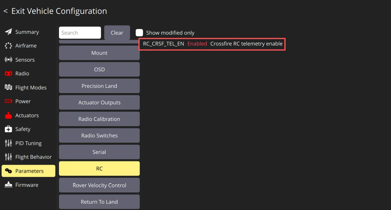 Receiver parameter check SBUS