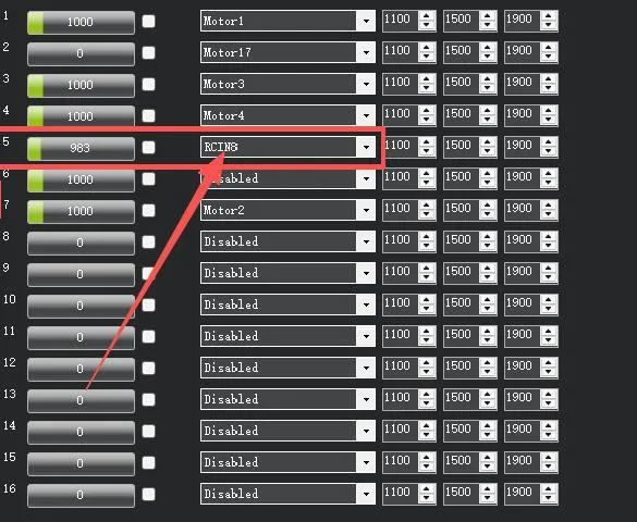 Mission Planner PWM5 channel assignment