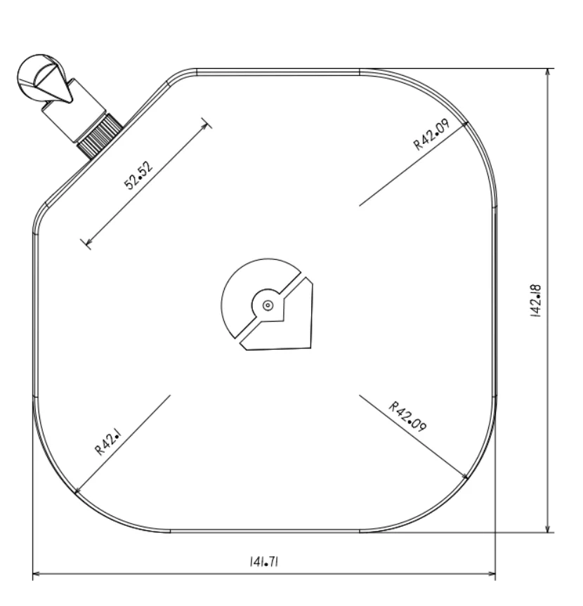 CORVON RTK-12-B base station — dimensional drawing, front view