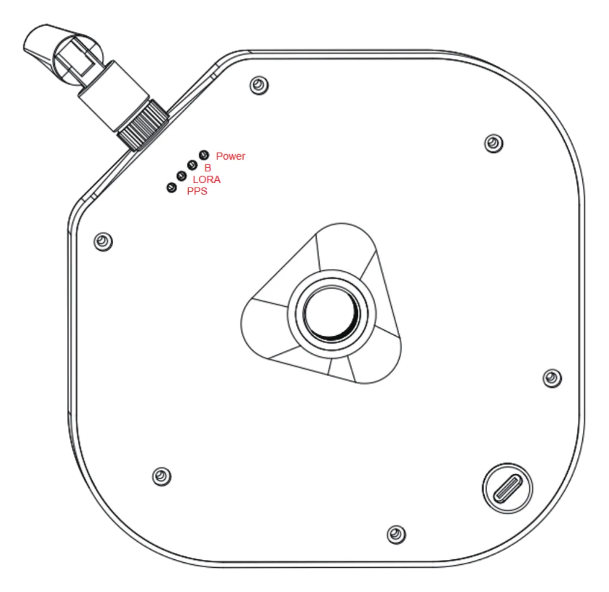 CORVON RTK-12-B base station — LED positions and USB Type-C layout