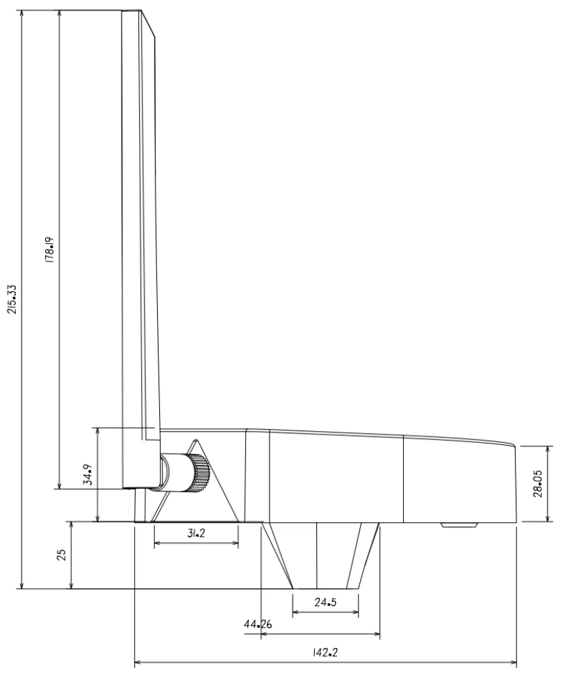 CORVON RTK-12-B base station — dimensional drawing, side view